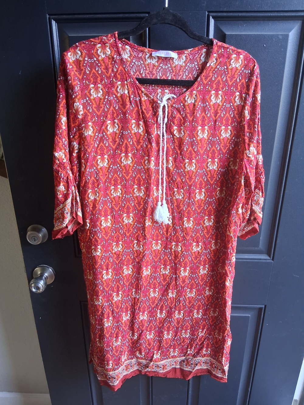 Red Floral Tie-Neck Midi Dress